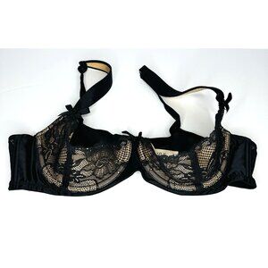 Cacique Demi Cup Black Lace Bra Size 40C 3-Hooks 118641 Light Padded Cups Straps